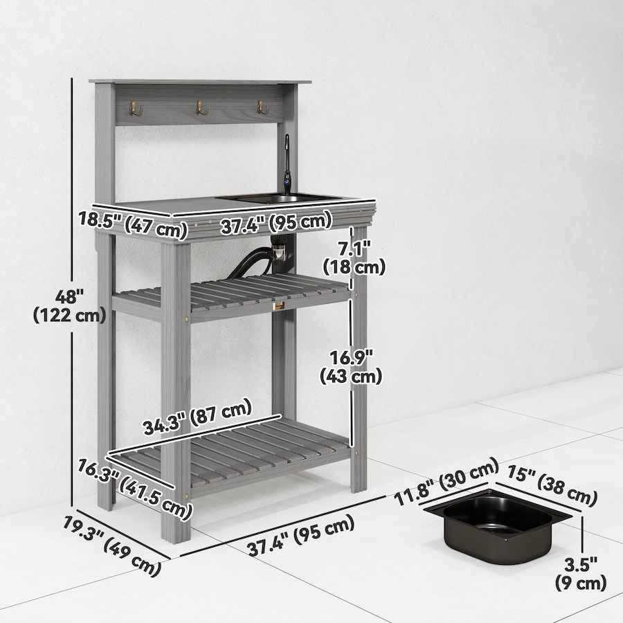 Image 938563_ALTMORE2.jpg, Product 938-563 / Price $169.99, Outsunny Potting Benches for Outside with Faucet, Removable Sink, Shelves from Outsunny on TSC.ca's Home & Garden department