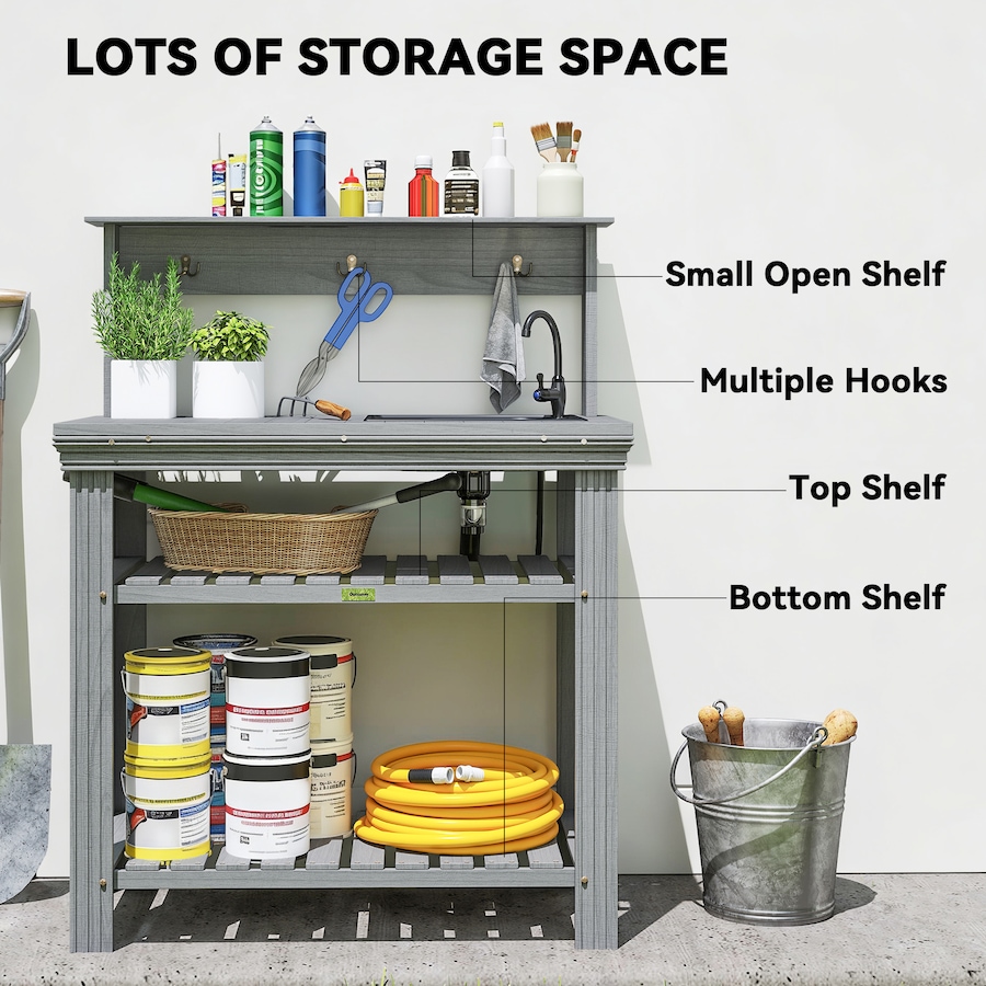 Image 938563_ALTMORE3.jpg, Product 938-563 / Price $169.99, Outsunny Potting Benches for Outside with Faucet, Removable Sink, Shelves from Outsunny on TSC.ca's Home & Garden department
