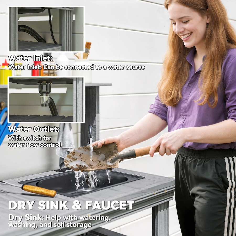 Image 938563_ALTMORE4.jpg, Product 938-563 / Price $169.99, Outsunny Potting Benches for Outside with Faucet, Removable Sink, Shelves from Outsunny on TSC.ca's Home & Garden department