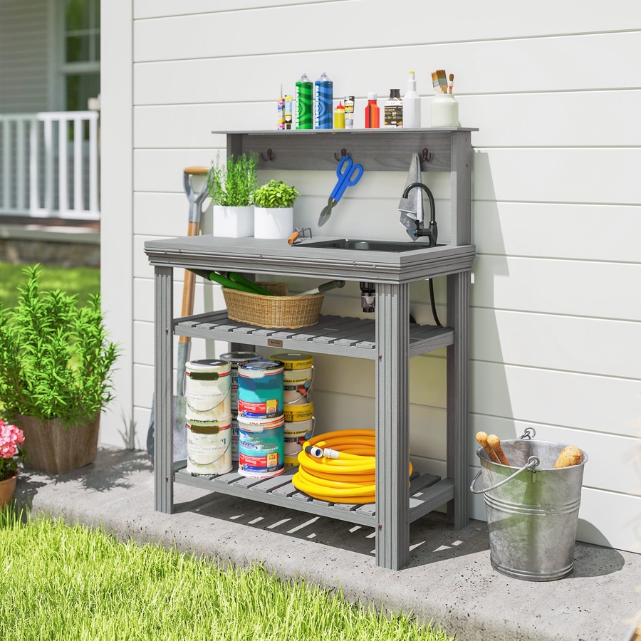 Image 938563_ALTMORE7.jpg, Product 938-563 / Price $169.99, Outsunny Potting Benches for Outside with Faucet, Removable Sink, Shelves from Outsunny on TSC.ca's Home & Garden department