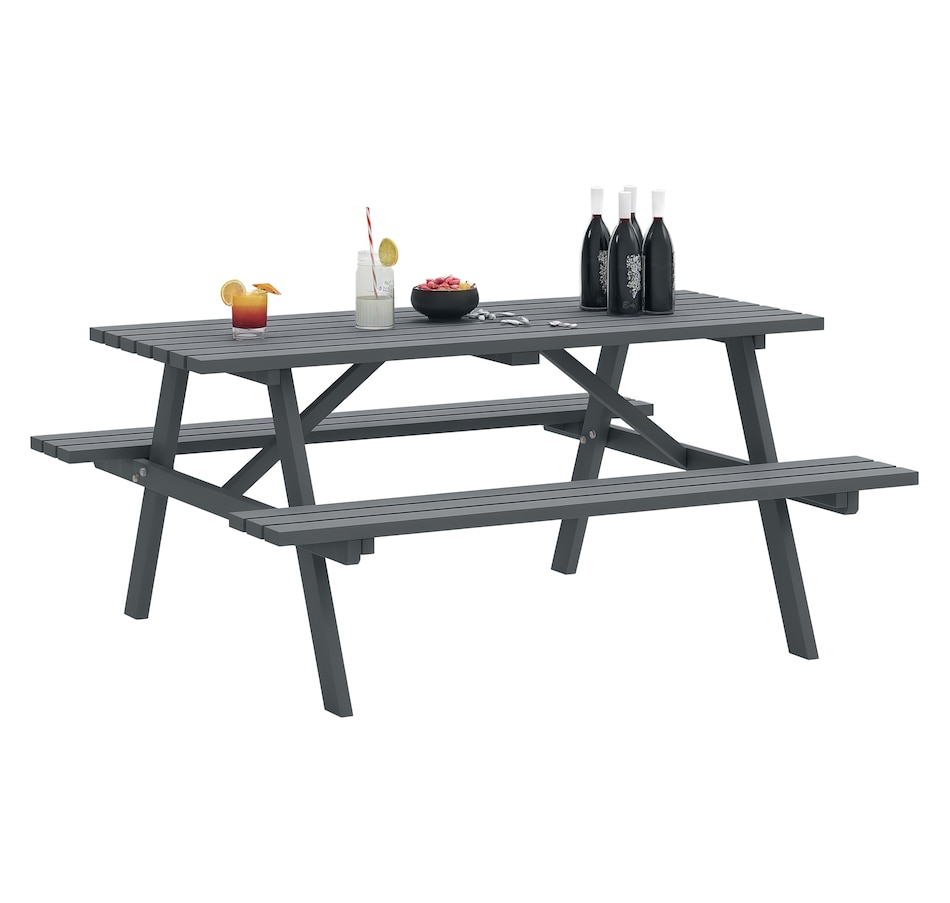 Image 938580.jpg, Product 938-580 / Price $229.99, Outsunny Wood Picnic Table Set with Built-in Benches Umbrella Hole Grey from Outsunny on TSC.ca's Home & Garden department
