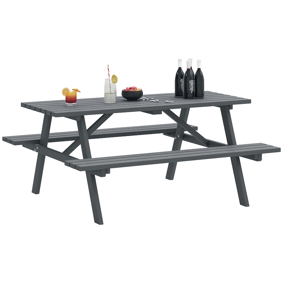 Image 938580.jpg, Product 938-580 / Price $225.99, Outsunny Wood Picnic Table Set with Built-in Benches Umbrella Hole Grey from Outsunny on TSC.ca's Home & Garden department