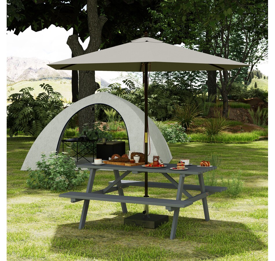 Image 938580_ALTMORE1.jpg, Product 938-580 / Price $229.99, Outsunny Wood Picnic Table Set with Built-in Benches Umbrella Hole Grey from Outsunny on TSC.ca's Home & Garden department