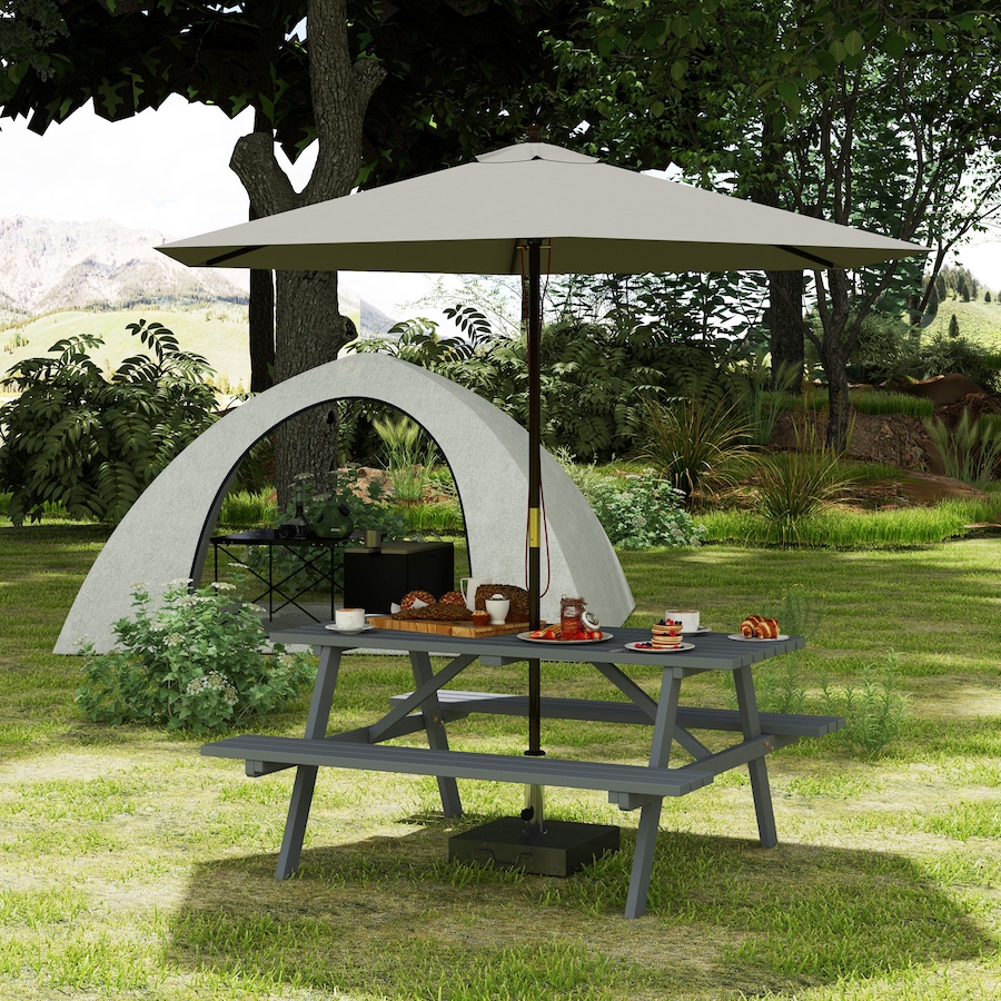 Image 938580_ALTMORE1.jpg, Product 938-580 / Price $225.99, Outsunny Wood Picnic Table Set with Built-in Benches Umbrella Hole Grey from Outsunny on TSC.ca's Home & Garden department