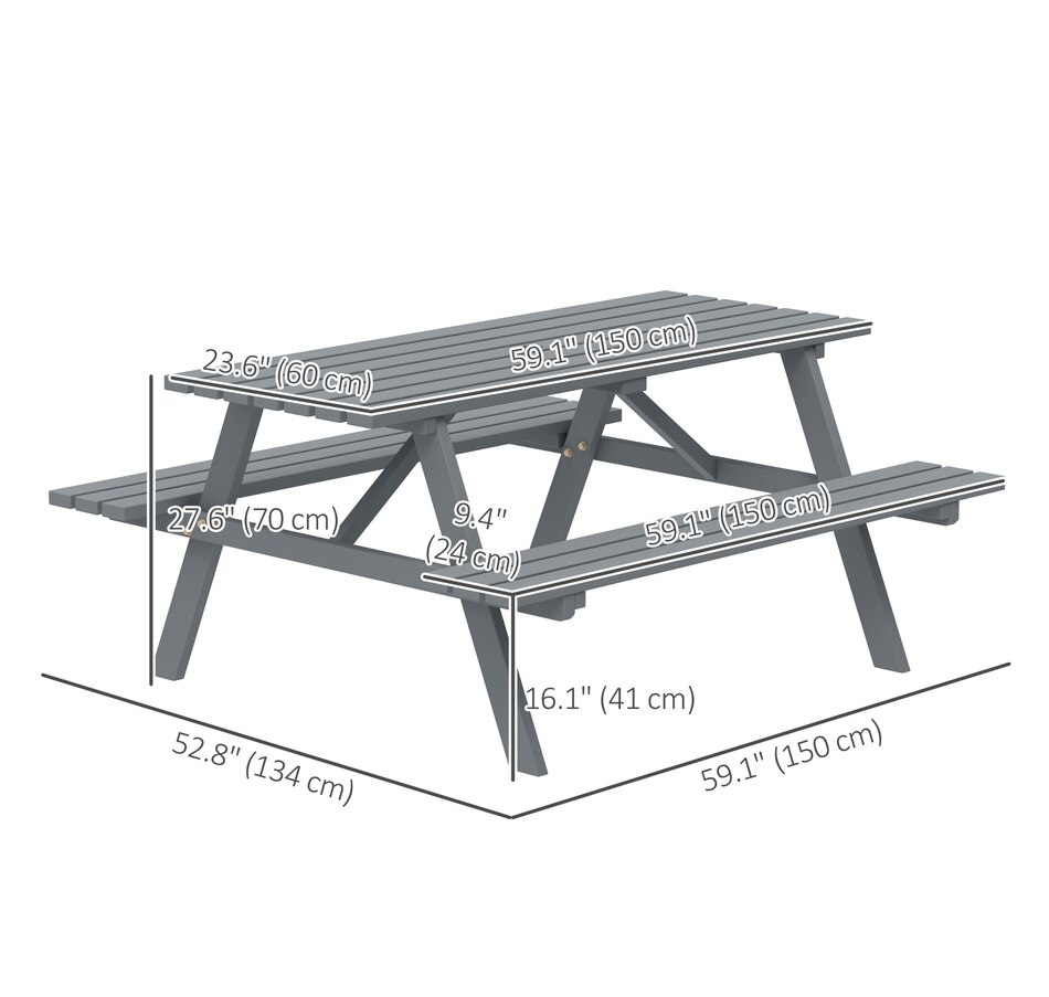 Image 938580_ALTMORE2.jpg, Product 938-580 / Price $229.99, Outsunny Wood Picnic Table Set with Built-in Benches Umbrella Hole Grey from Outsunny on TSC.ca's Home & Garden department