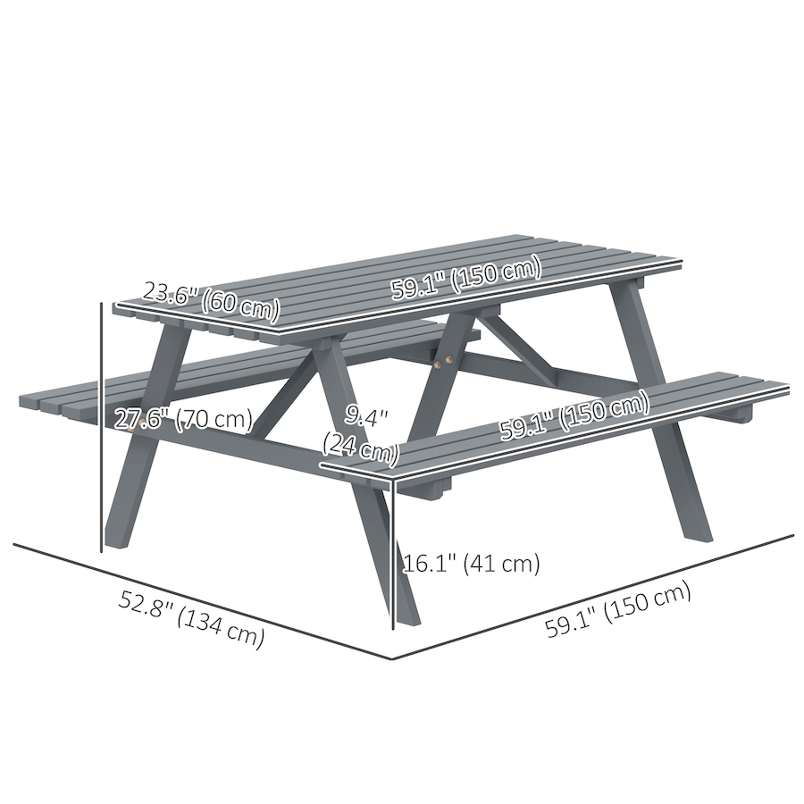 Image 938580_ALTMORE2.jpg, Product 938-580 / Price $225.99, Outsunny Wood Picnic Table Set with Built-in Benches Umbrella Hole Grey from Outsunny on TSC.ca's Home & Garden department