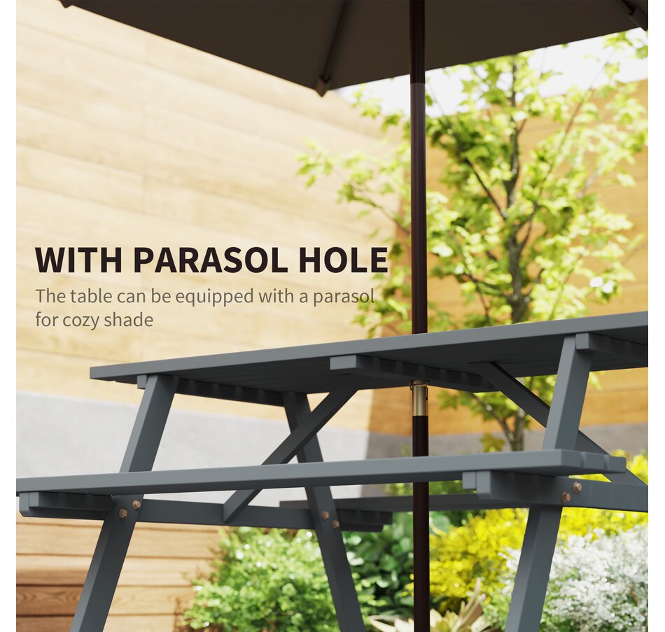 Image 938580_ALTMORE3.jpg, Product 938-580 / Price $229.99, Outsunny Wood Picnic Table Set with Built-in Benches Umbrella Hole Grey from Outsunny on TSC.ca's Home & Garden department