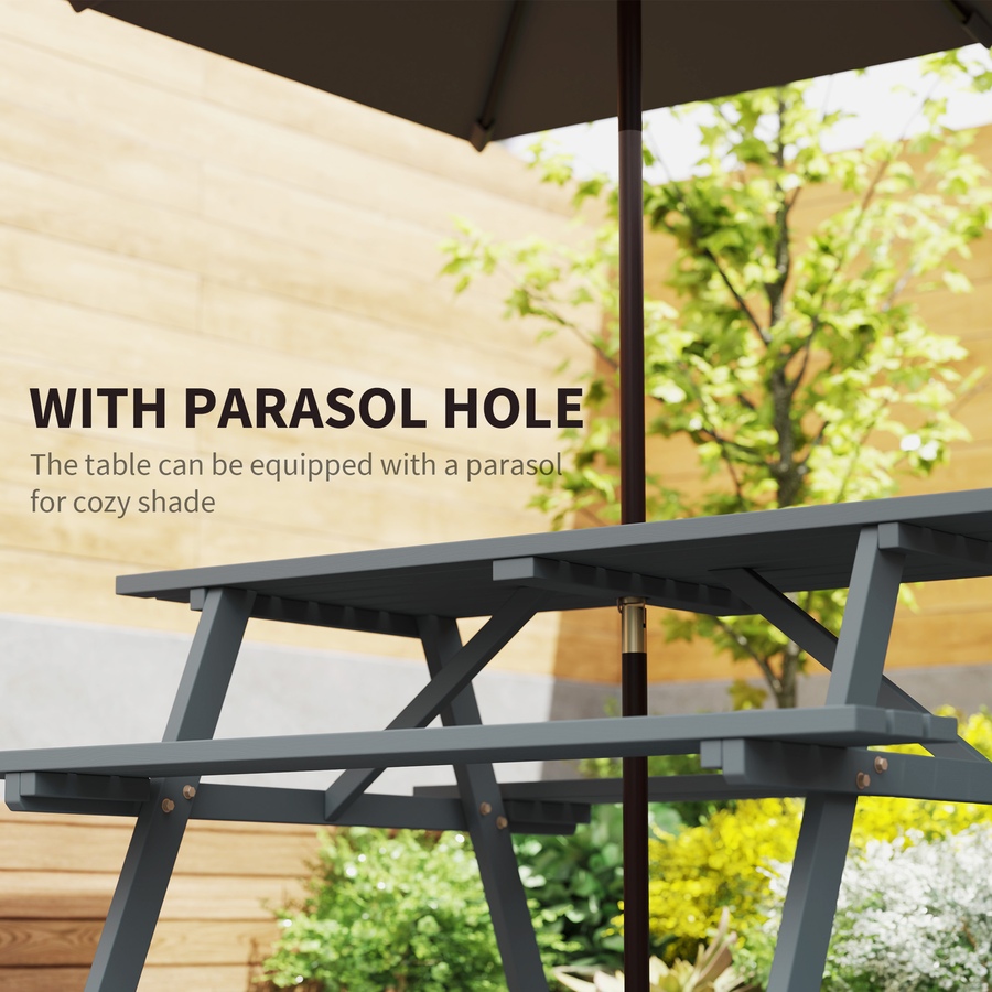 Image 938580_ALTMORE3.jpg, Product 938-580 / Price $225.99, Outsunny Wood Picnic Table Set with Built-in Benches Umbrella Hole Grey from Outsunny on TSC.ca's Home & Garden department