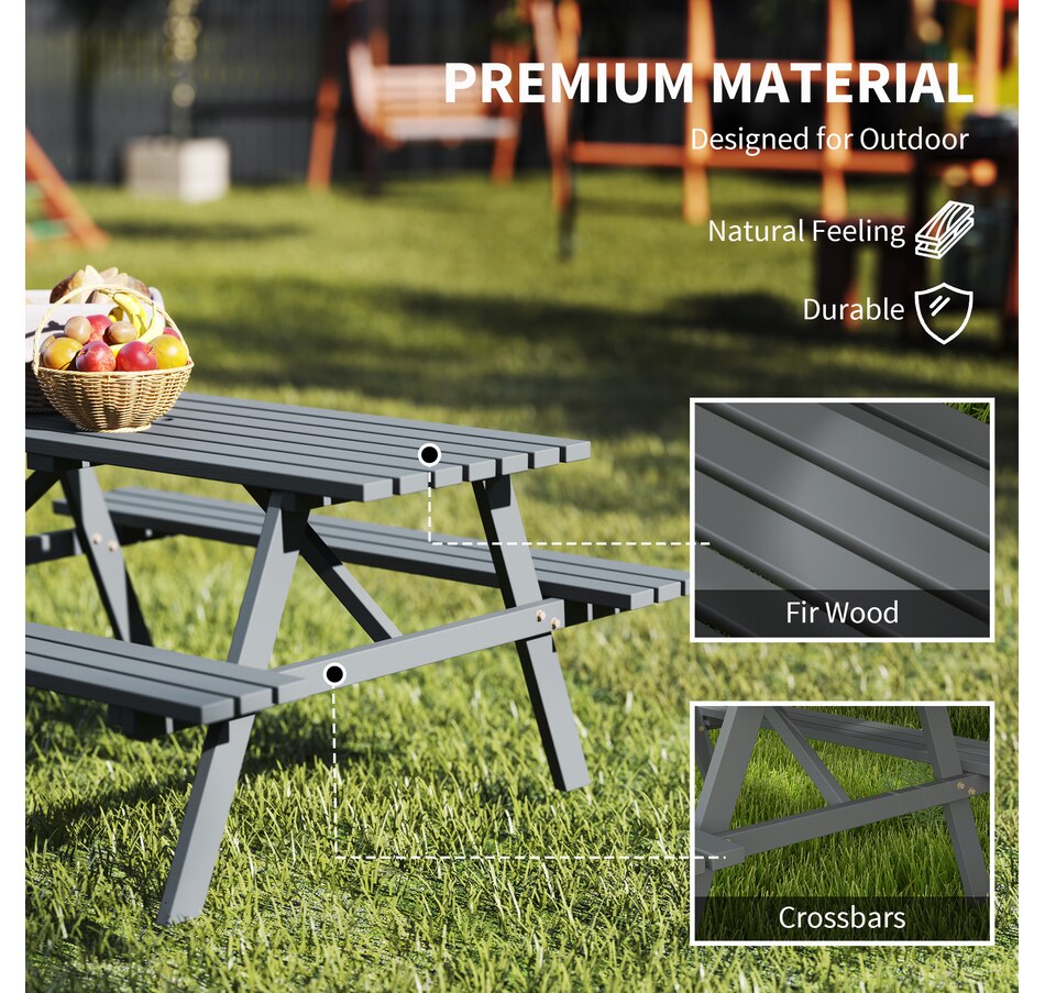 Image 938580_ALTMORE4.jpg, Product 938-580 / Price $229.99, Outsunny Wood Picnic Table Set with Built-in Benches Umbrella Hole Grey from Outsunny on TSC.ca's Home & Garden department