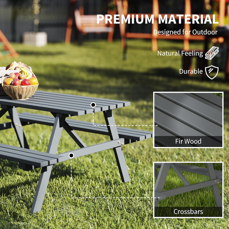 Image 938580_ALTMORE4.jpg, Product 938-580 / Price $225.99, Outsunny Wood Picnic Table Set with Built-in Benches Umbrella Hole Grey from Outsunny on TSC.ca's Home & Garden department