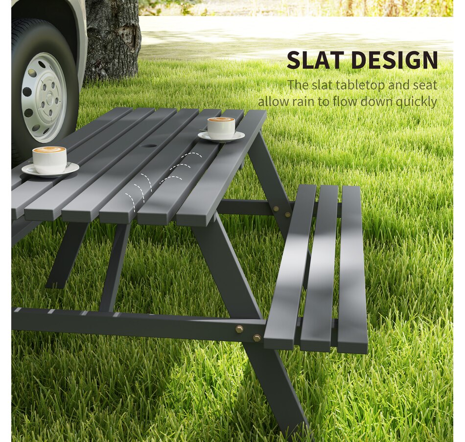 Image 938580_ALTMORE5.jpg, Product 938-580 / Price $229.99, Outsunny Wood Picnic Table Set with Built-in Benches Umbrella Hole Grey from Outsunny on TSC.ca's Home & Garden department