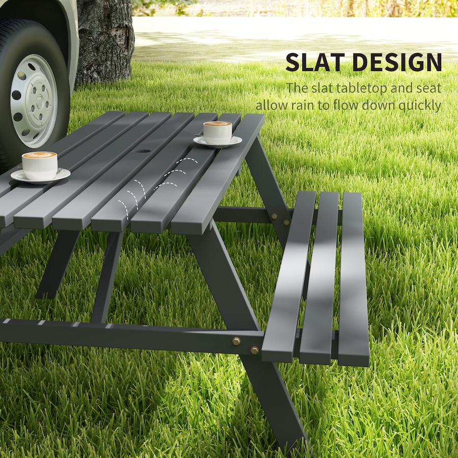 Image 938580_ALTMORE5.jpg, Product 938-580 / Price $225.99, Outsunny Wood Picnic Table Set with Built-in Benches Umbrella Hole Grey from Outsunny on TSC.ca's Home & Garden department