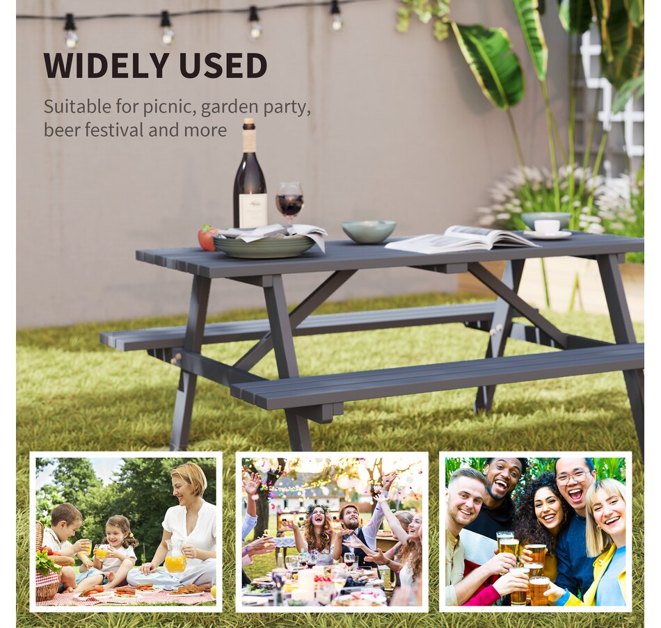 Image 938580_ALTMORE6.jpg, Product 938-580 / Price $229.99, Outsunny Wood Picnic Table Set with Built-in Benches Umbrella Hole Grey from Outsunny on TSC.ca's Home & Garden department