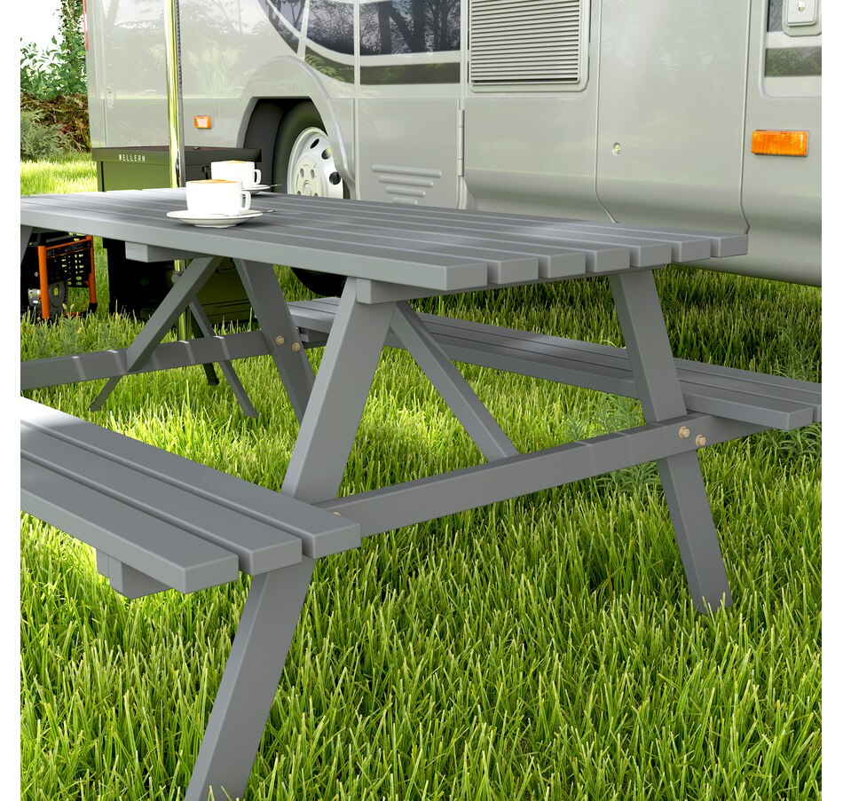 Image 938580_ALTMORE8.jpg, Product 938-580 / Price $229.99, Outsunny Wood Picnic Table Set with Built-in Benches Umbrella Hole Grey from Outsunny on TSC.ca's Home & Garden department