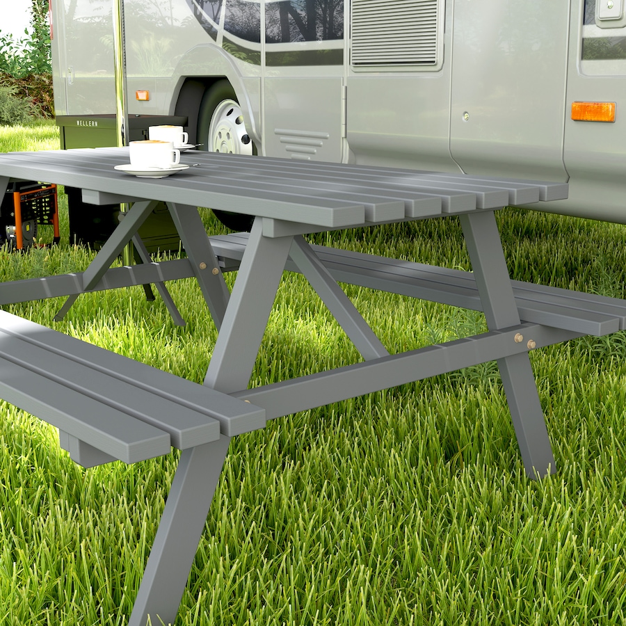 Image 938580_ALTMORE8.jpg, Product 938-580 / Price $225.99, Outsunny Wood Picnic Table Set with Built-in Benches Umbrella Hole Grey from Outsunny on TSC.ca's Home & Garden department