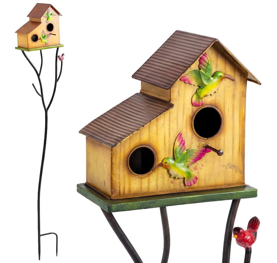 Image 938589.jpg, Product 938-589 / Price $49.99, Outsunny Outdoor Bird House with Pole, 57" Metal Birdhouse Decor, Yellow from Outsunny on TSC.ca's Home & Garden department