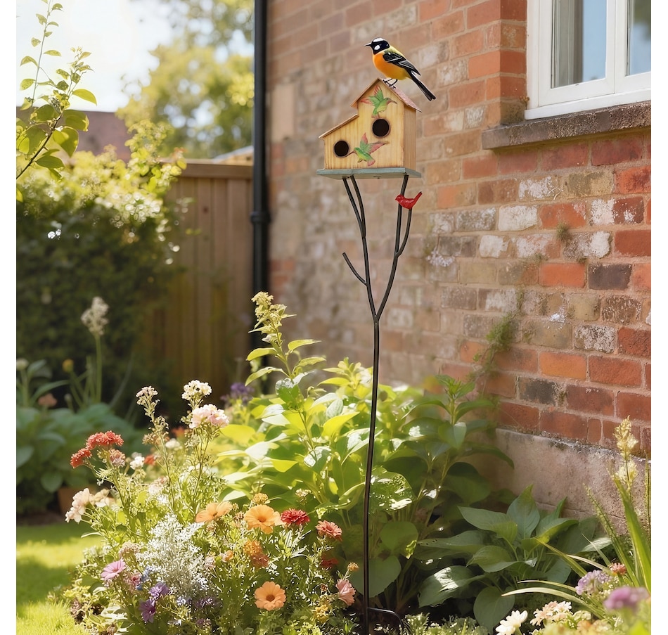 Image 938589_ALTMORE1.jpg, Product 938-589 / Price $49.99, Outsunny Outdoor Bird House with Pole, 57" Metal Birdhouse Decor, Yellow from Outsunny on TSC.ca's Home & Garden department