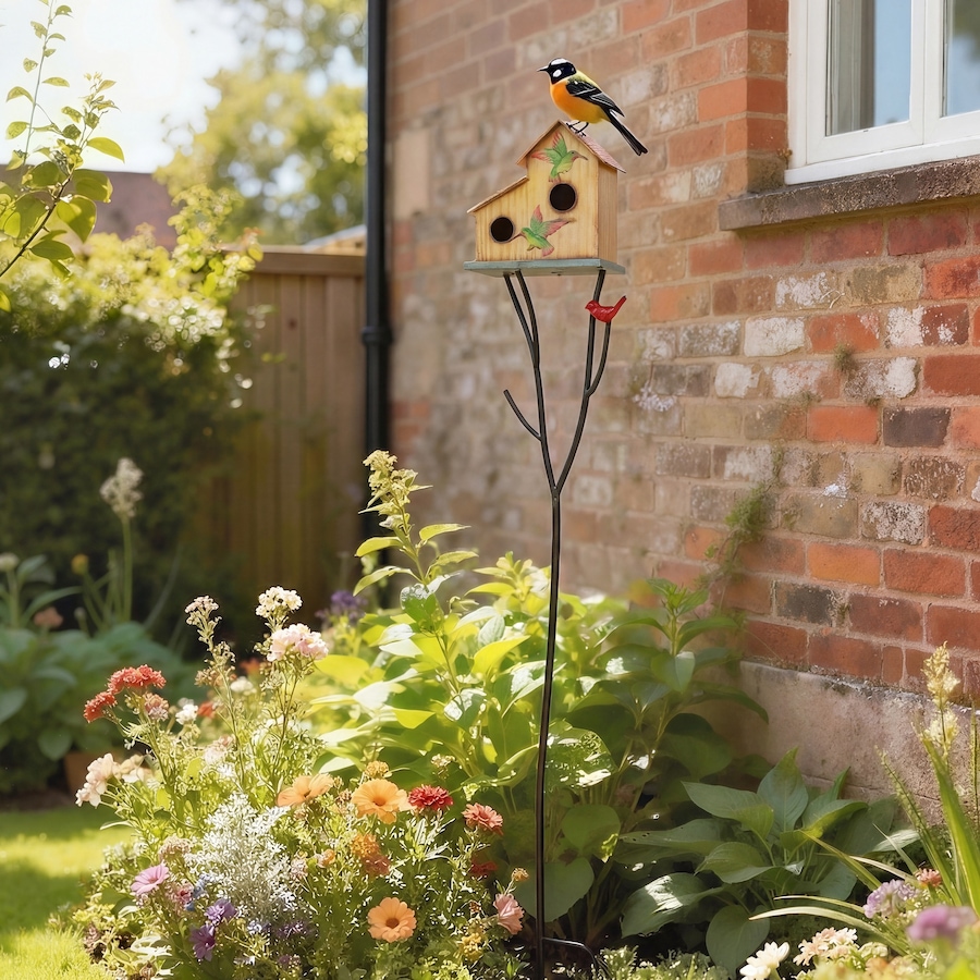 Image 938589_ALTMORE1.jpg, Product 938-589 / Price $49.99, Outsunny Outdoor Bird House with Pole, 57" Metal Birdhouse Decor, Yellow from Outsunny on TSC.ca's Home & Garden department