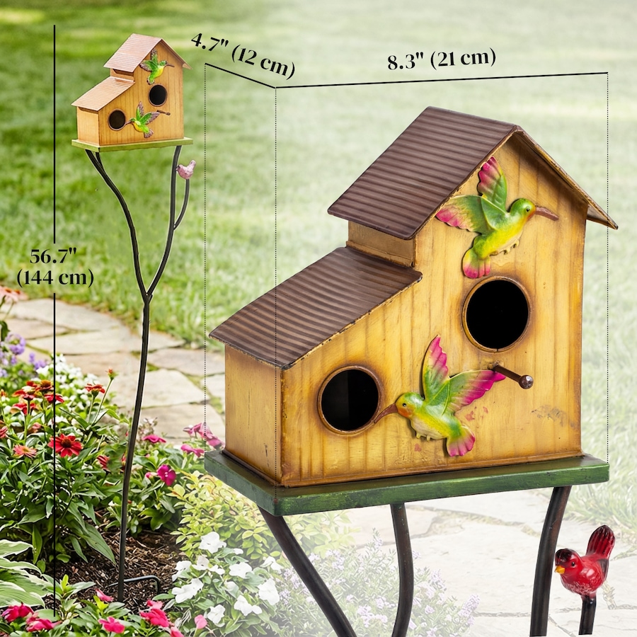 Image 938589_ALTMORE2.jpg, Product 938-589 / Price $49.99, Outsunny Outdoor Bird House with Pole, 57" Metal Birdhouse Decor, Yellow from Outsunny on TSC.ca's Home & Garden department