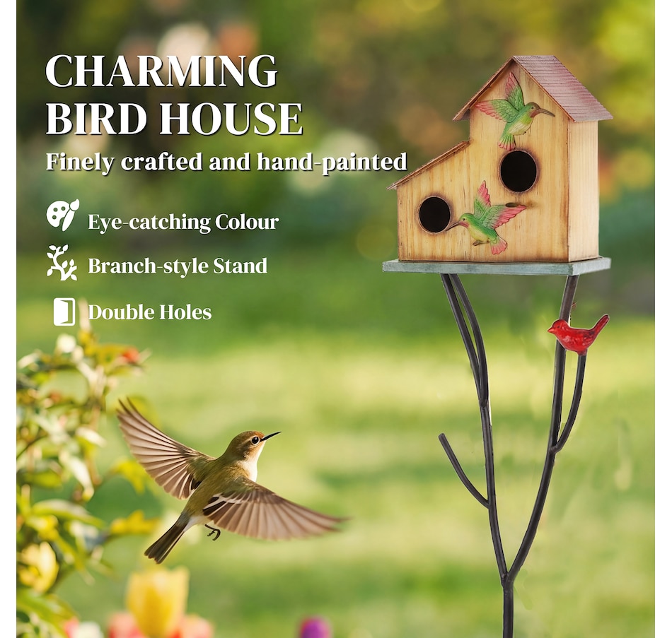 Image 938589_ALTMORE3.jpg, Product 938-589 / Price $49.99, Outsunny Outdoor Bird House with Pole, 57" Metal Birdhouse Decor, Yellow from Outsunny on TSC.ca's Home & Garden department