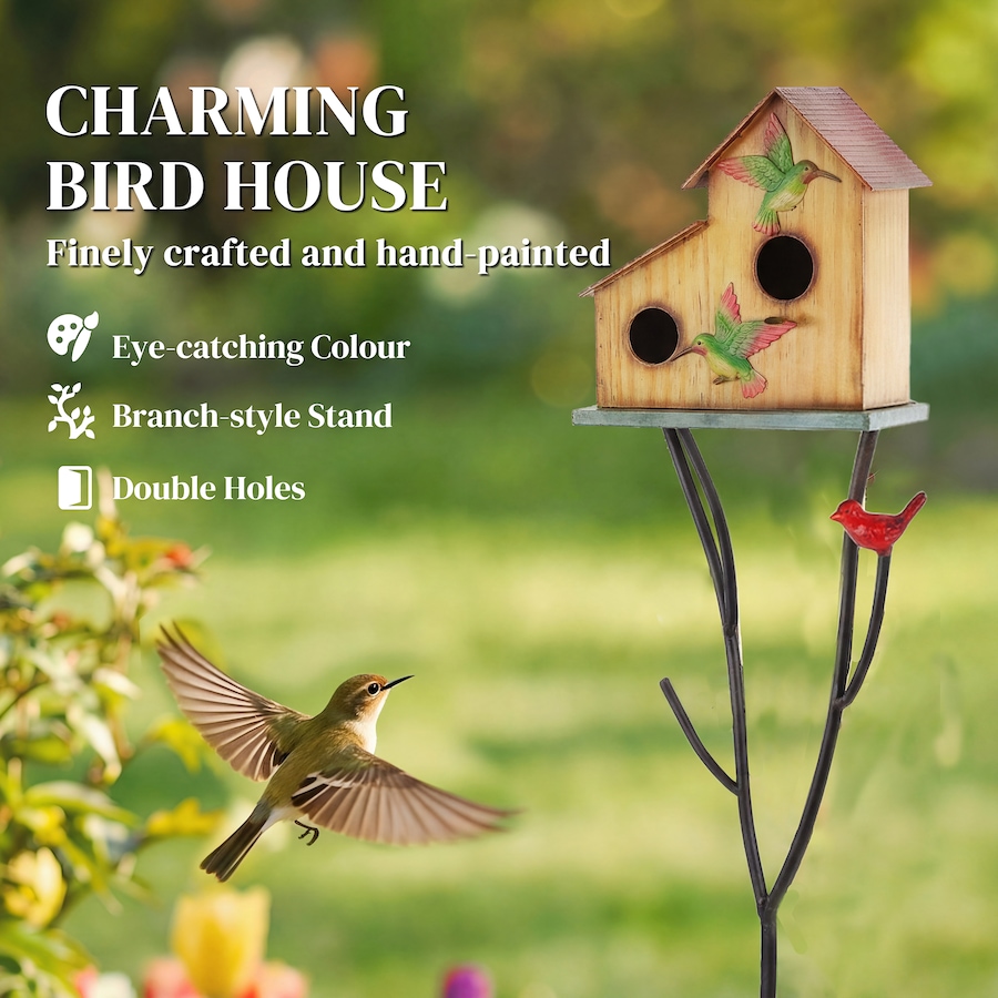 Image 938589_ALTMORE3.jpg, Product 938-589 / Price $49.99, Outsunny Outdoor Bird House with Pole, 57" Metal Birdhouse Decor, Yellow from Outsunny on TSC.ca's Home & Garden department
