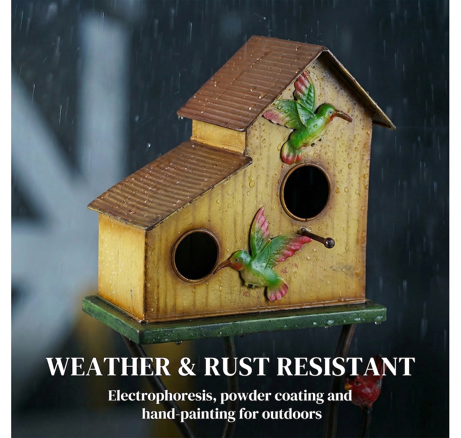 Image 938589_ALTMORE4.jpg, Product 938-589 / Price $49.99, Outsunny Outdoor Bird House with Pole, 57" Metal Birdhouse Decor, Yellow from Outsunny on TSC.ca's Home & Garden department