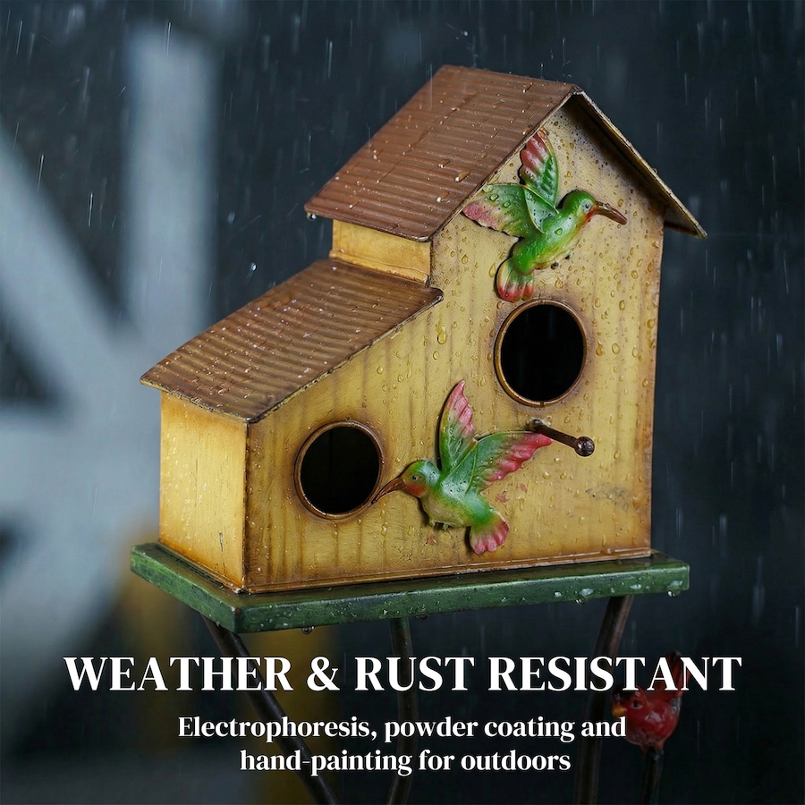Image 938589_ALTMORE4.jpg, Product 938-589 / Price $49.99, Outsunny Outdoor Bird House with Pole, 57" Metal Birdhouse Decor, Yellow from Outsunny on TSC.ca's Home & Garden department