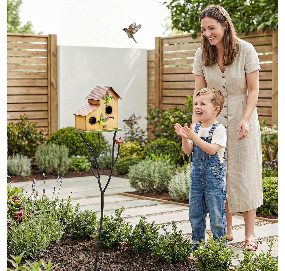 Image 938589_ALTMORE7.jpg, Product 938-589 / Price $49.99, Outsunny Outdoor Bird House with Pole, 57" Metal Birdhouse Decor, Yellow from Outsunny on TSC.ca's Home & Garden department