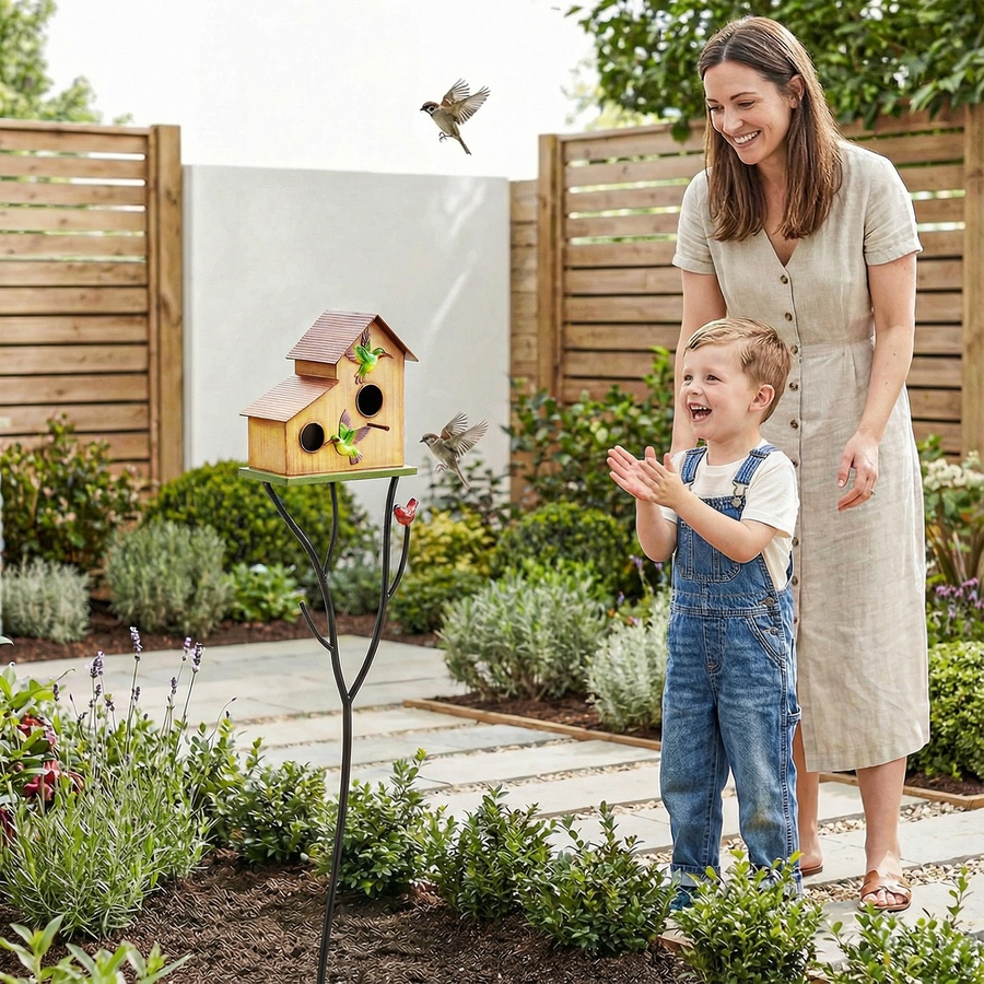 Image 938589_ALTMORE7.jpg, Product 938-589 / Price $49.99, Outsunny Outdoor Bird House with Pole, 57" Metal Birdhouse Decor, Yellow from Outsunny on TSC.ca's Home & Garden department