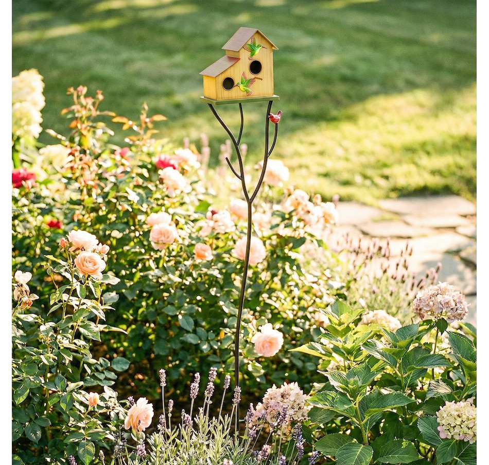 Image 938589_ALTMORE8.jpg, Product 938-589 / Price $49.99, Outsunny Outdoor Bird House with Pole, 57" Metal Birdhouse Decor, Yellow from Outsunny on TSC.ca's Home & Garden department