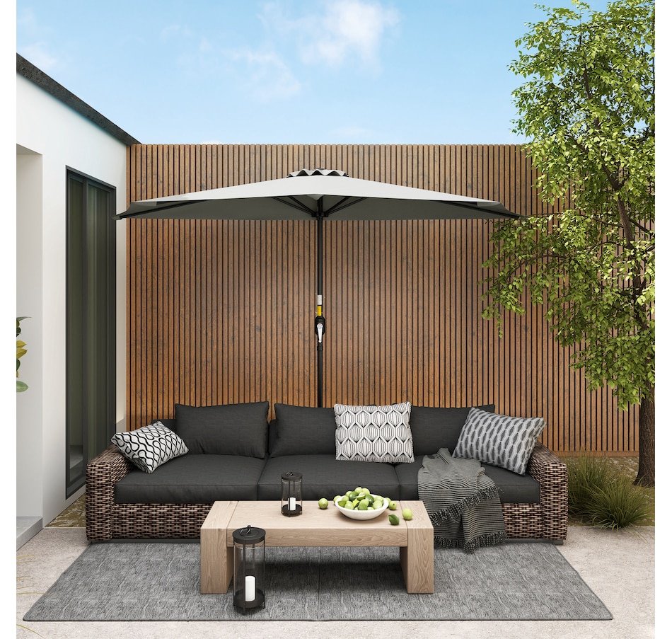 Image 938595_ALTMORE1.jpg, Product 938-595 / Price $54.99, Outsunny 9ft Half Round Umbrella, Outdoor Balcony Parasol, Light Grey from Outsunny on TSC.ca's Home & Garden department