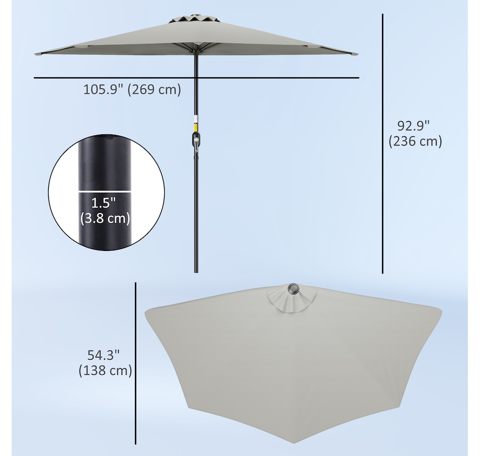 Image 938595_ALTMORE2.jpg, Product 938-595 / Price $54.99, Outsunny 9ft Half Round Umbrella, Outdoor Balcony Parasol, Light Grey from Outsunny on TSC.ca's Home & Garden department