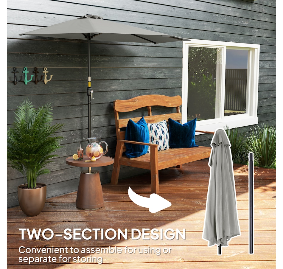 Image 938595_ALTMORE6.jpg, Product 938-595 / Price $54.99, Outsunny 9ft Half Round Umbrella, Outdoor Balcony Parasol, Light Grey from Outsunny on TSC.ca's Home & Garden department