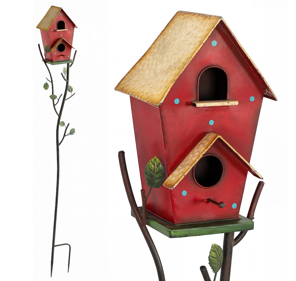 Image 938614.jpg, Product 938-614 / Price $49.99, Outsunny Outdoor Bird House with Pole, 57" Metal Birdhouse Decor, Red from Outsunny on TSC.ca's Home & Garden department