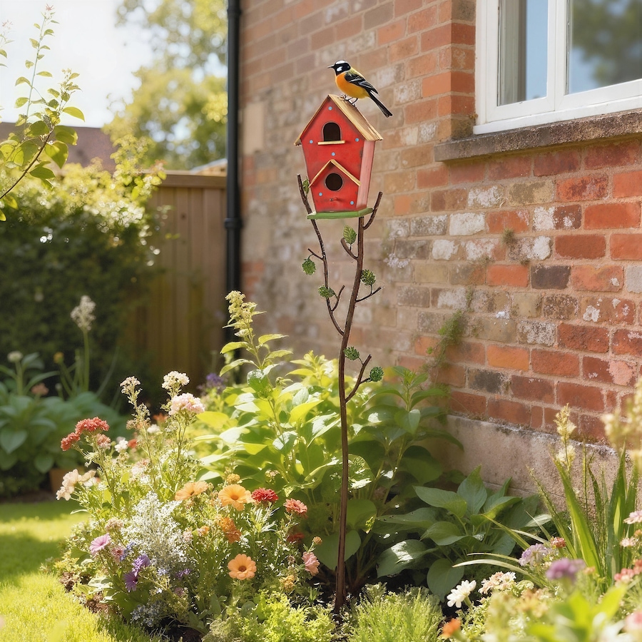 Image 938614_ALTMORE1.jpg, Product 938-614 / Price $56.99, Outsunny Outdoor Bird House with Pole, 57" Metal Birdhouse Decor, Red from Outsunny on TSC.ca's Home & Garden department