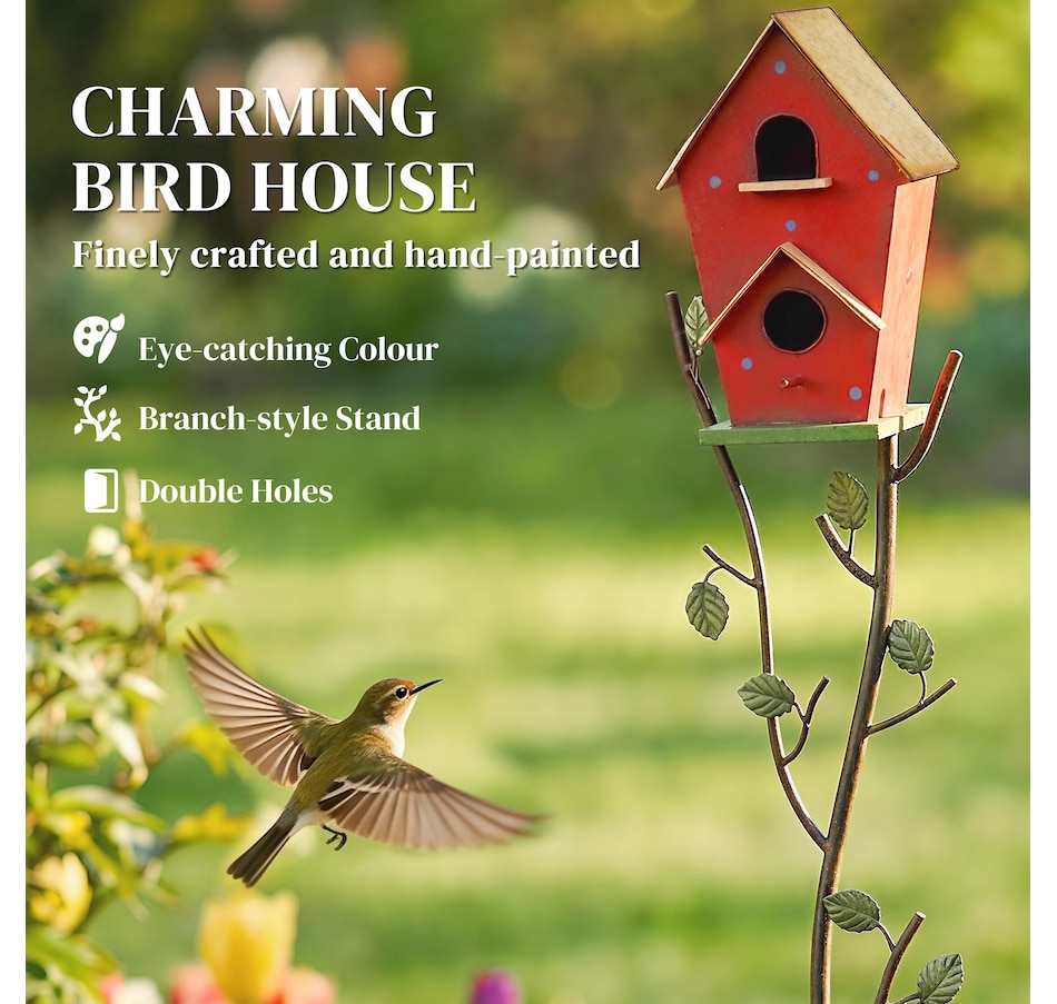 Image 938614_ALTMORE3.jpg, Product 938-614 / Price $49.99, Outsunny Outdoor Bird House with Pole, 57" Metal Birdhouse Decor, Red from Outsunny on TSC.ca's Home & Garden department