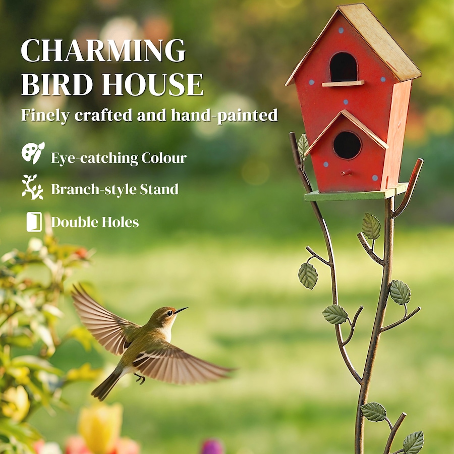 Image 938614_ALTMORE3.jpg, Product 938-614 / Price $56.99, Outsunny Outdoor Bird House with Pole, 57" Metal Birdhouse Decor, Red from Outsunny on TSC.ca's Home & Garden department