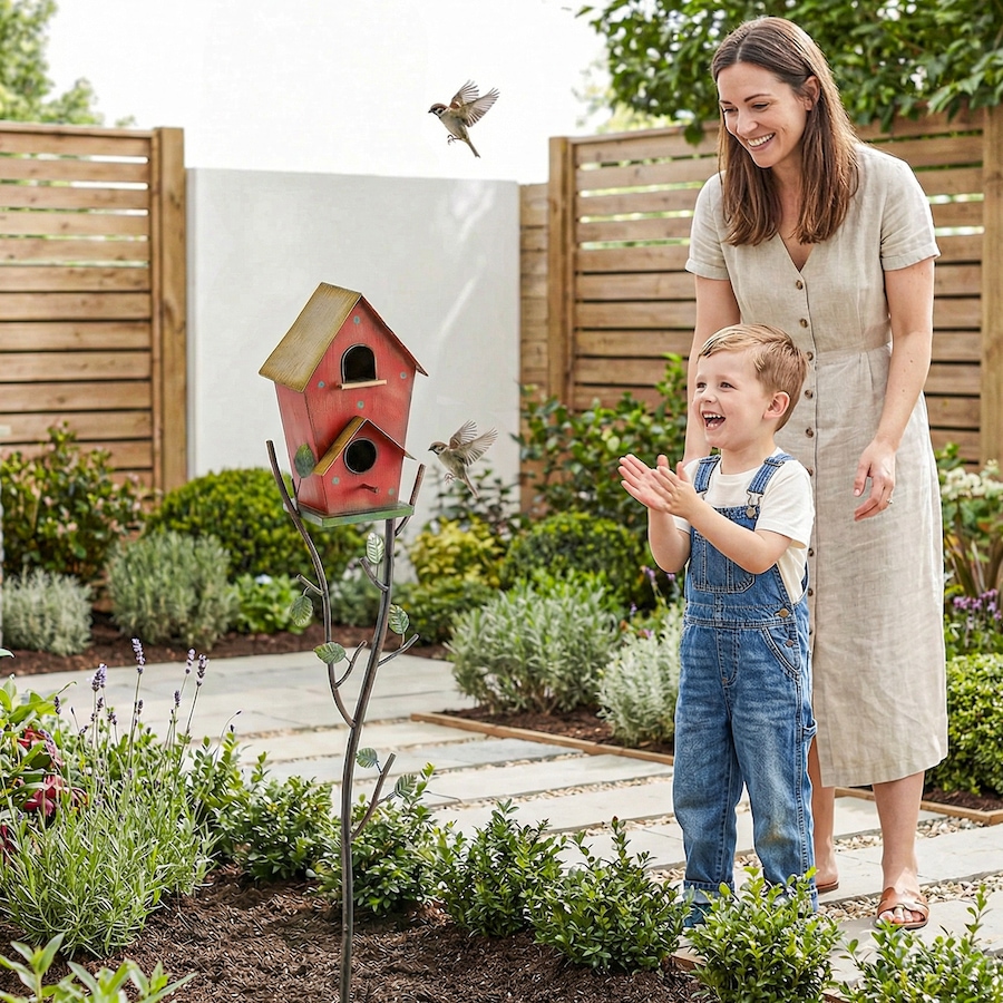 Image 938614_ALTMORE7.jpg, Product 938-614 / Price $56.99, Outsunny Outdoor Bird House with Pole, 57" Metal Birdhouse Decor, Red from Outsunny on TSC.ca's Home & Garden department