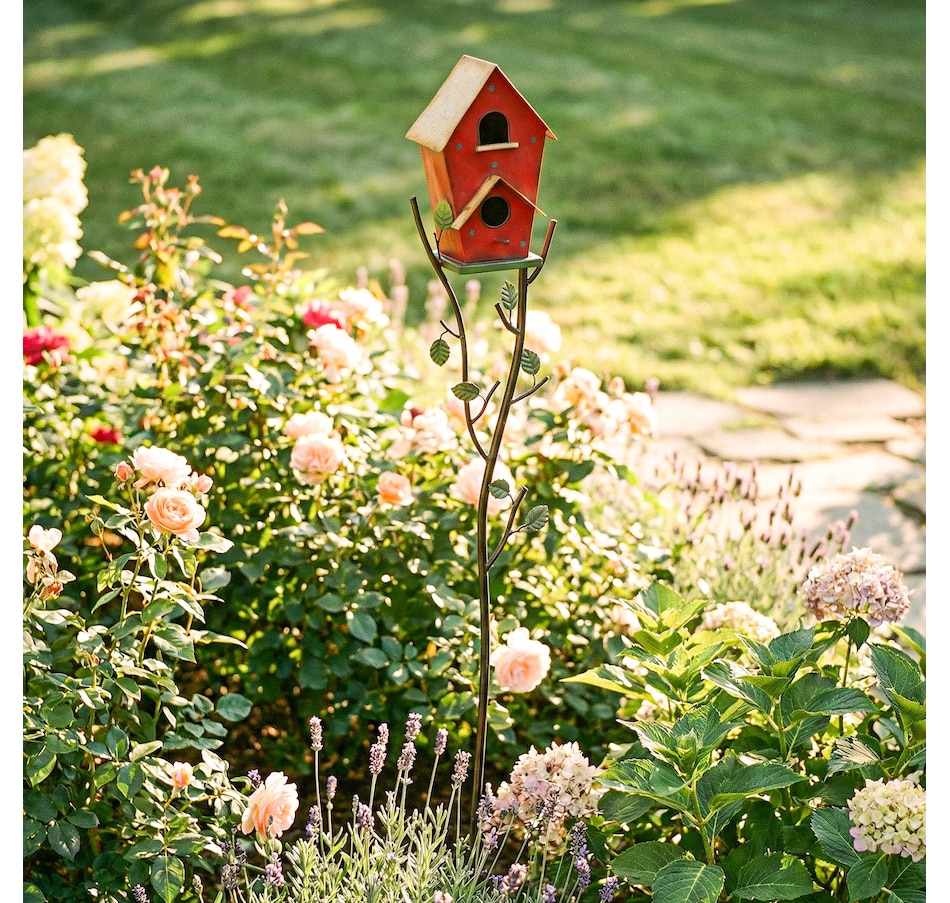 Image 938614_ALTMORE8.jpg, Product 938-614 / Price $49.99, Outsunny Outdoor Bird House with Pole, 57" Metal Birdhouse Decor, Red from Outsunny on TSC.ca's Home & Garden department