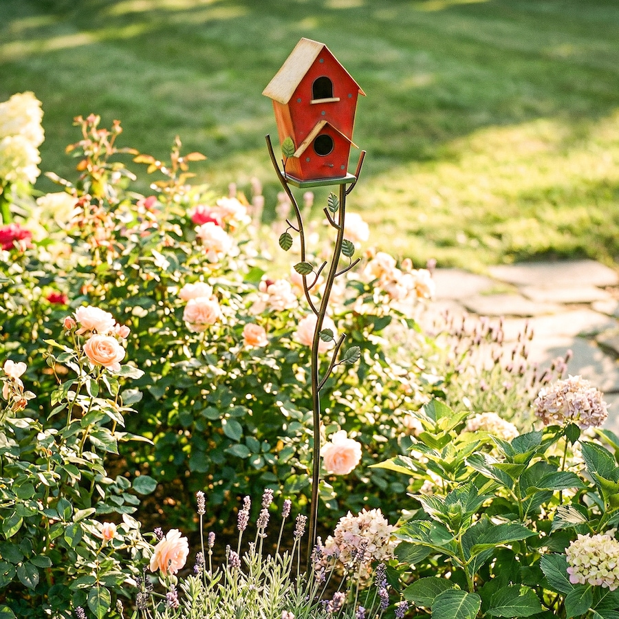 Image 938614_ALTMORE8.jpg, Product 938-614 / Price $56.99, Outsunny Outdoor Bird House with Pole, 57" Metal Birdhouse Decor, Red from Outsunny on TSC.ca's Home & Garden department