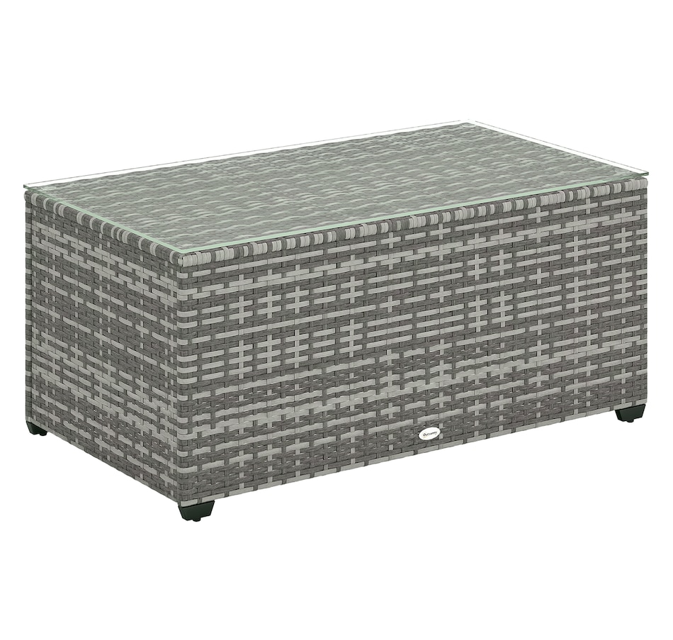 Image 938619.jpg, Product 938-619 / Price $114.99, Outsunny Wicker Outdoor Coffee Table, Glass Top Patio Table, Light Grey from Outsunny on TSC.ca's Home & Garden department