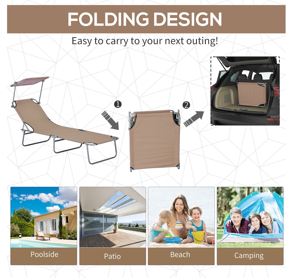Image 938622_ALTMORE4.jpg, Product 938-622 / Price $64.99, Outsunny Outdoor Lounge Chair, Adjustable Folding Chaise Lounge, Brown from Outsunny on TSC.ca's Home & Garden department