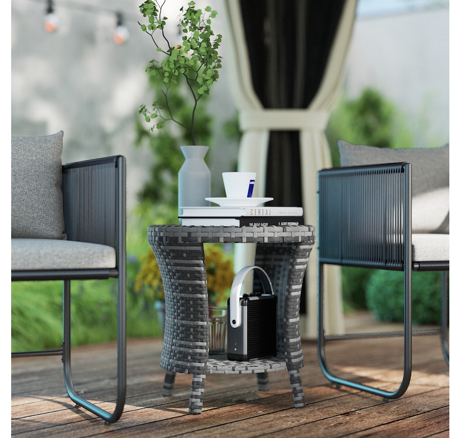 Image 938627_ALTMORE1.jpg, Product 938-627 / Price $99.99, Outsunny 18" Wicker Outdoor Coffee Table, 2-Tier Patio Side Table, Grey from Outsunny on TSC.ca's Home & Garden department