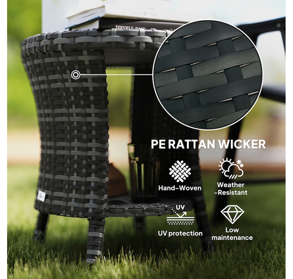 Image 938627_ALTMORE4.jpg, Product 938-627 / Price $99.99, Outsunny 18" Wicker Outdoor Coffee Table, 2-Tier Patio Side Table, Grey from Outsunny on TSC.ca's Home & Garden department