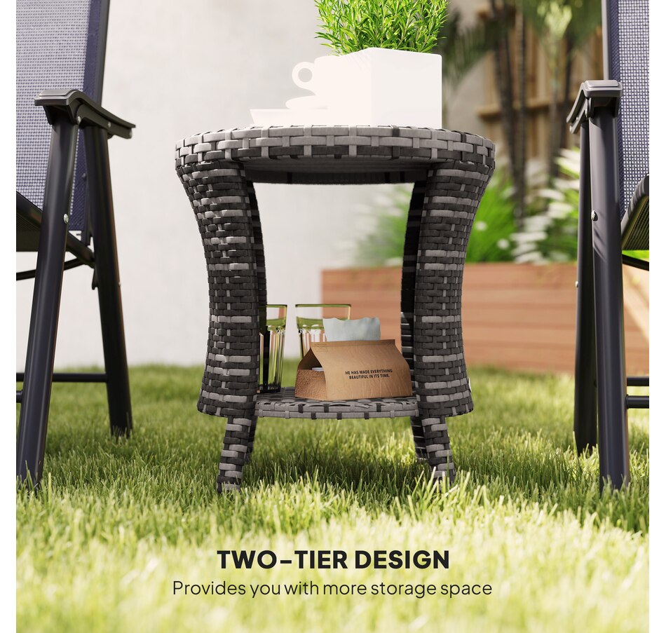 Image 938627_ALTMORE5.jpg, Product 938-627 / Price $99.99, Outsunny 18" Wicker Outdoor Coffee Table, 2-Tier Patio Side Table, Grey from Outsunny on TSC.ca's Home & Garden department