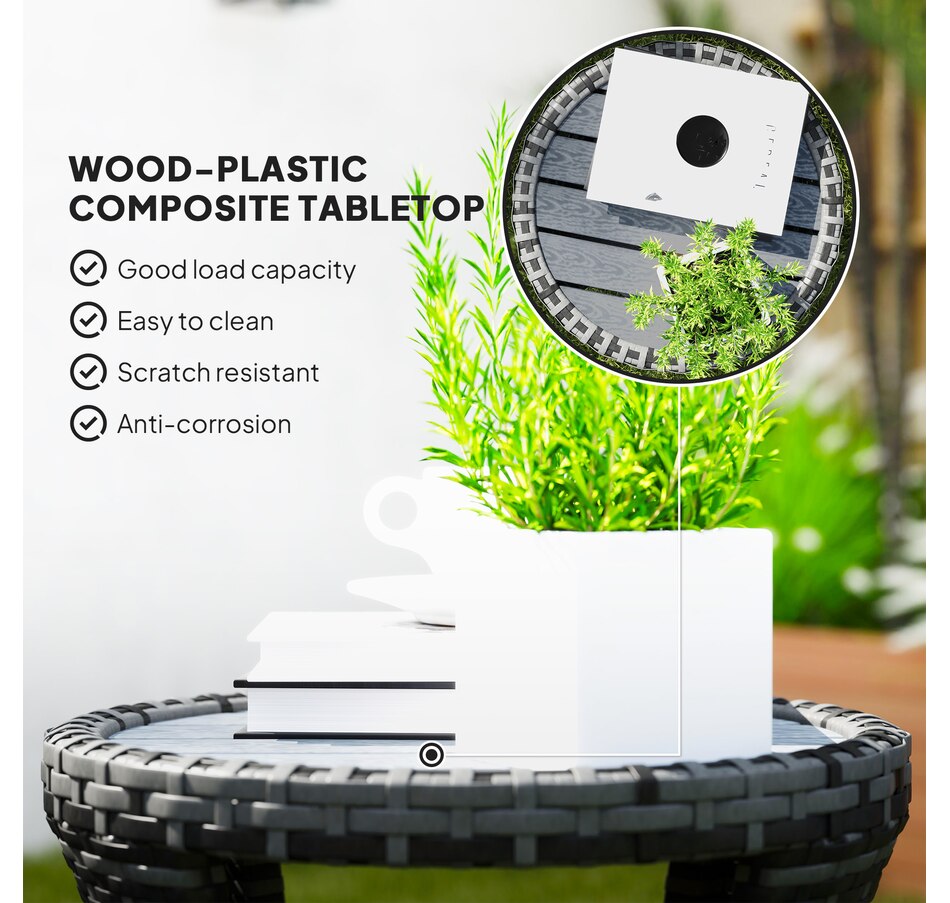 Image 938627_ALTMORE6.jpg, Product 938-627 / Price $99.99, Outsunny 18" Wicker Outdoor Coffee Table, 2-Tier Patio Side Table, Grey from Outsunny on TSC.ca's Home & Garden department