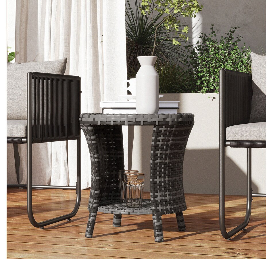 Image 938627_ALTMORE7.jpg, Product 938-627 / Price $99.99, Outsunny 18" Wicker Outdoor Coffee Table, 2-Tier Patio Side Table, Grey from Outsunny on TSC.ca's Home & Garden department