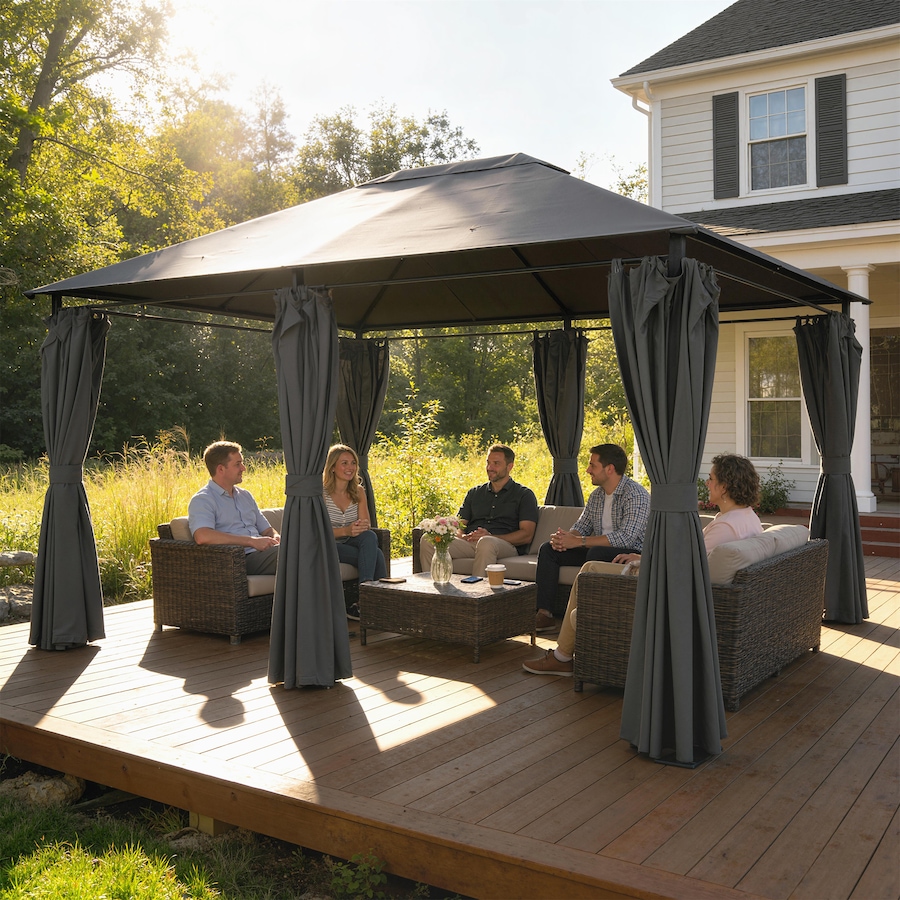 Image 938638_ALTMORE1.jpg, Product 938-638 / Price $249.99, Outsunny 10' x 13' Outdoor Patio Gazebo w/ Steel Frame and Curtains, Dark Grey from Outsunny on TSC.ca's Home & Garden department