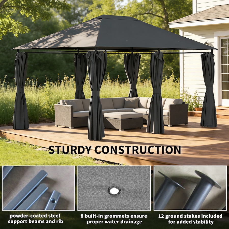 Image 938638_ALTMORE3.jpg, Product 938-638 / Price $249.99, Outsunny 10' x 13' Outdoor Patio Gazebo w/ Steel Frame and Curtains, Dark Grey from Outsunny on TSC.ca's Home & Garden department