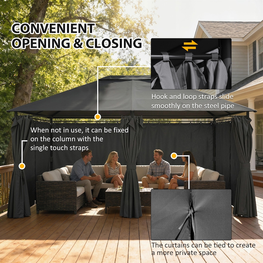 Image 938638_ALTMORE4.jpg, Product 938-638 / Price $249.99, Outsunny 10' x 13' Outdoor Patio Gazebo w/ Steel Frame and Curtains, Dark Grey from Outsunny on TSC.ca's Home & Garden department